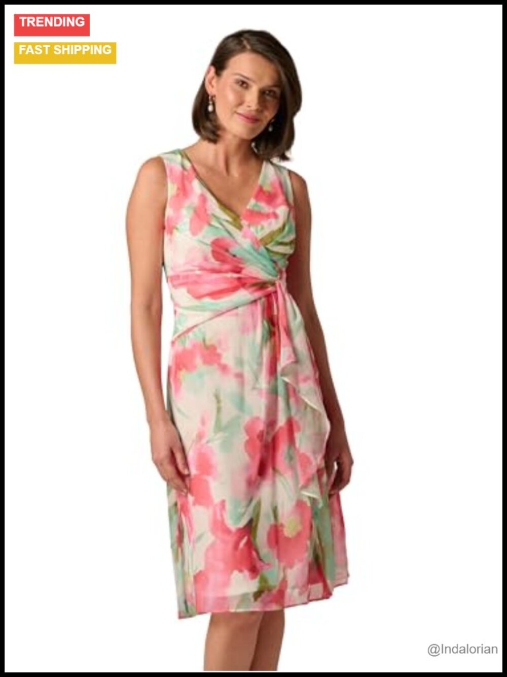 Draped Chiffon Midi Dress Twist Knot Ruffle Casual Formal Wear